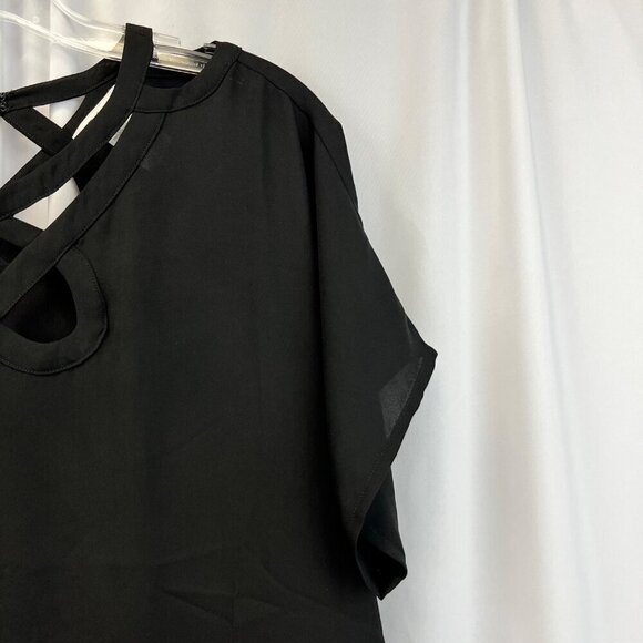 Esley Semi Sheer Caged Neck Line Short Sleeve Blouse Black Womens Size Medium - Picture 4 of 8